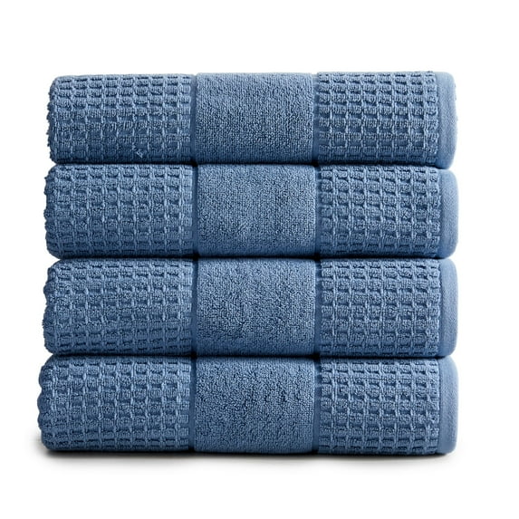 Market & Place 100% Cotton Waffle Weave 4-Piece Bath Towel Set, Denim Blue