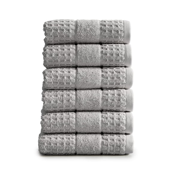 Market & Place 100% Cotton Waffle Weave 6-Piece Hand Towel Set, Light Grey