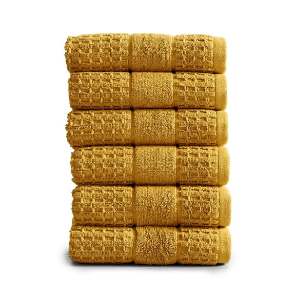 Market & Place 100% Cotton Waffle Weave 6-Piece Hand Towel Set, Mustard Yellow