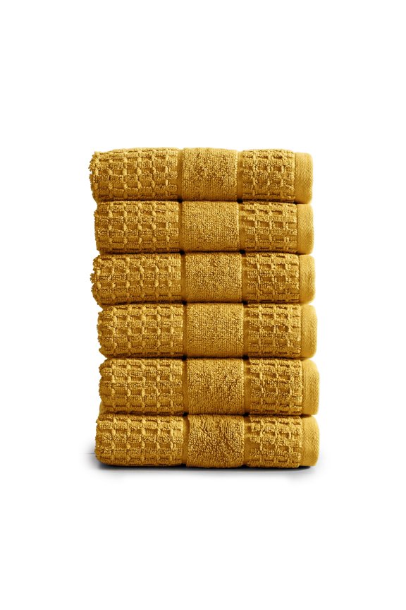 100% Cotton Waffle Weave 6-Piece Hand Towel Set, Mustard Yellow