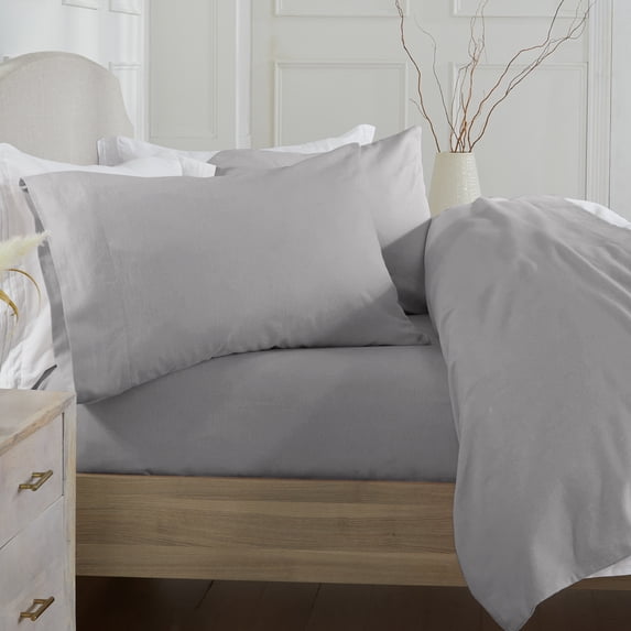 Market & Place Chalet Solid Cotton Flannel Sheet Set, Full, Dark Grey, 4-Piece