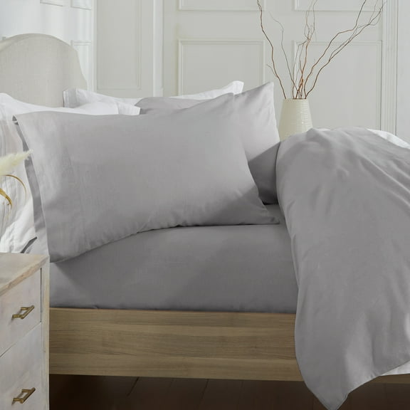 Market & Place Chalet Solid Cotton Flannel Sheet Set, King, Dark Grey, 4-Piece