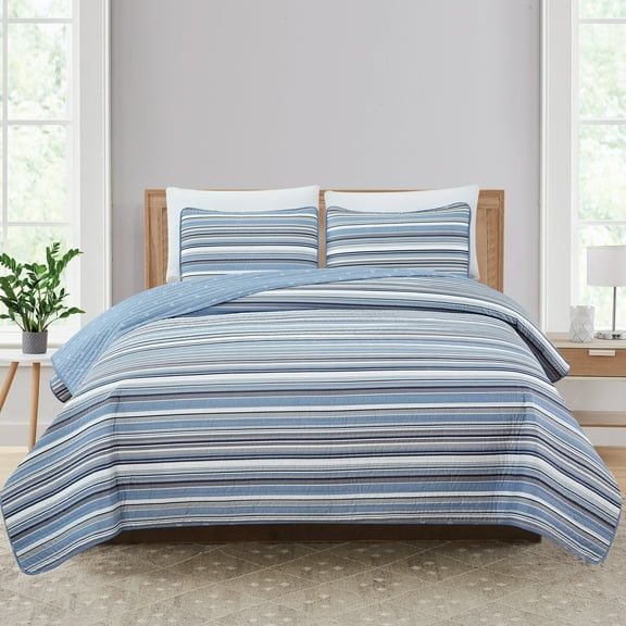Market & Place Elise Reversible Lightweight Modern Striped Quilt Set