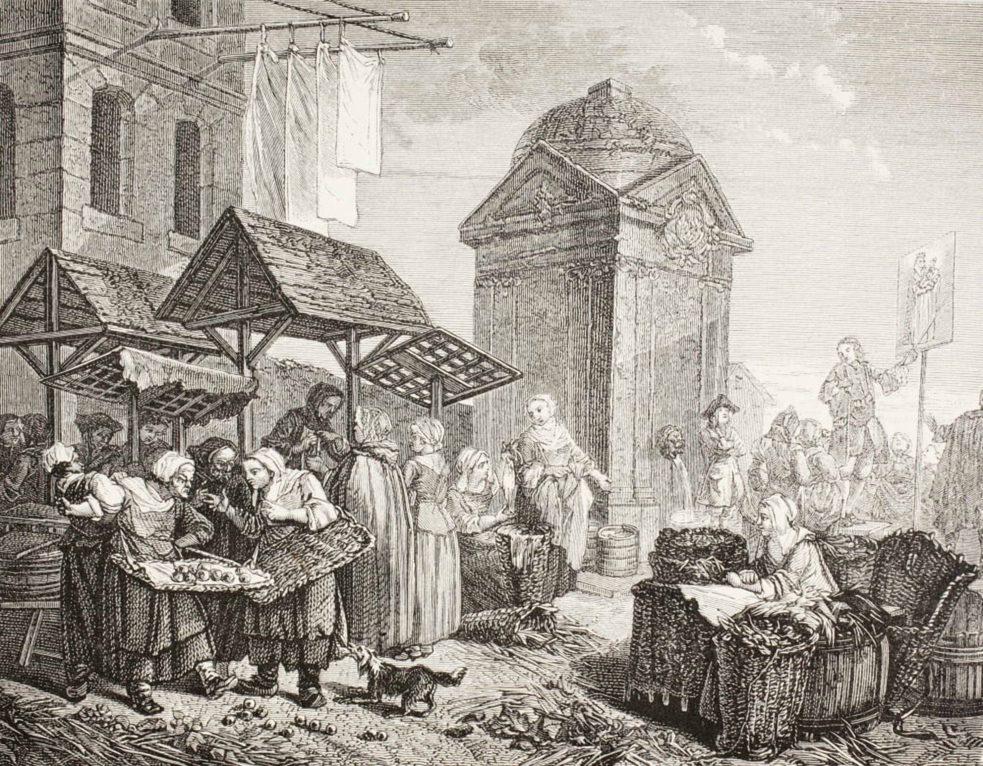 The Market In The Place Maubert Paris In The 18Th Century After A Work By Jeaurat From Xviii Siecle Institutions Usages Et Costumes Published Paris 1875 Canvas Art - Ken Welsh Design Pics (32 x 26)