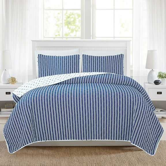 Market & Place Nora Reversible Lightweight Modern Striped Quilt Set