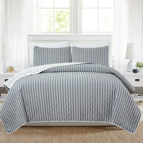 Market & Place Nora Reversible Lightweight Modern Striped Quilt Set