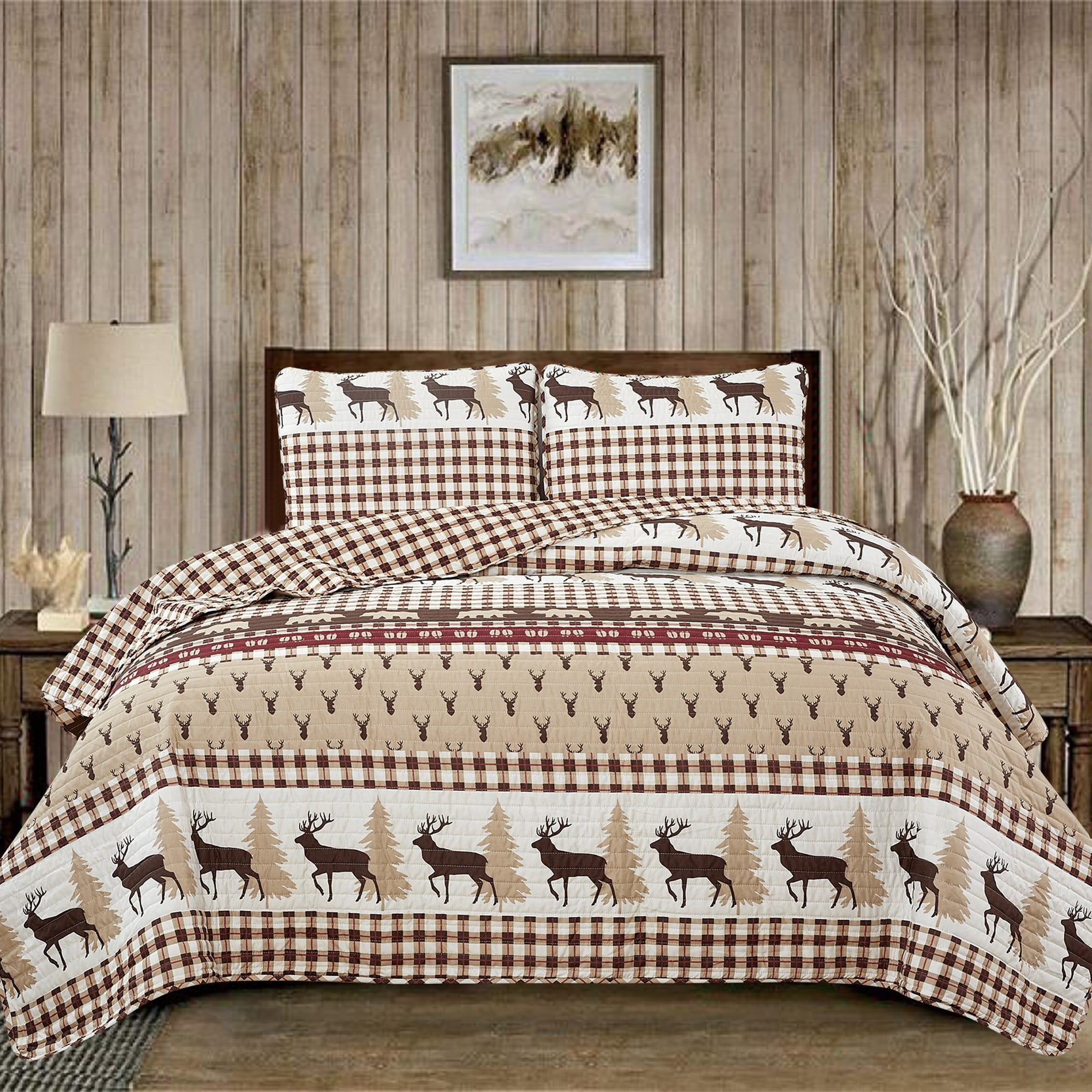 Rustic Red and Taupe Microfiber Reversible Full Quilt Set