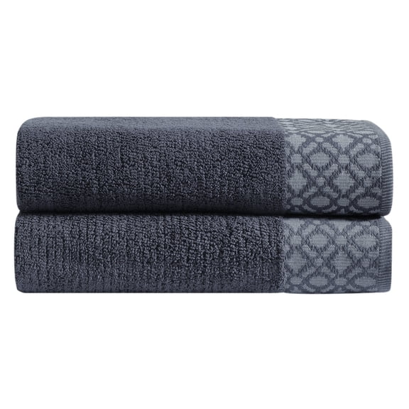 Market & Place Turkish Cotton Jacquard 2-Piece Bath Towel Set, Dark Grey