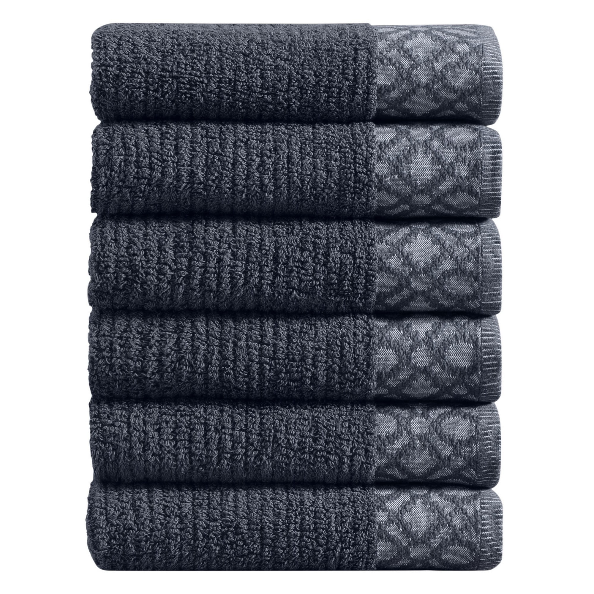 Market & Place Turkish Cotton Jacquard 6-Piece Hand Towel Set, Dark Grey