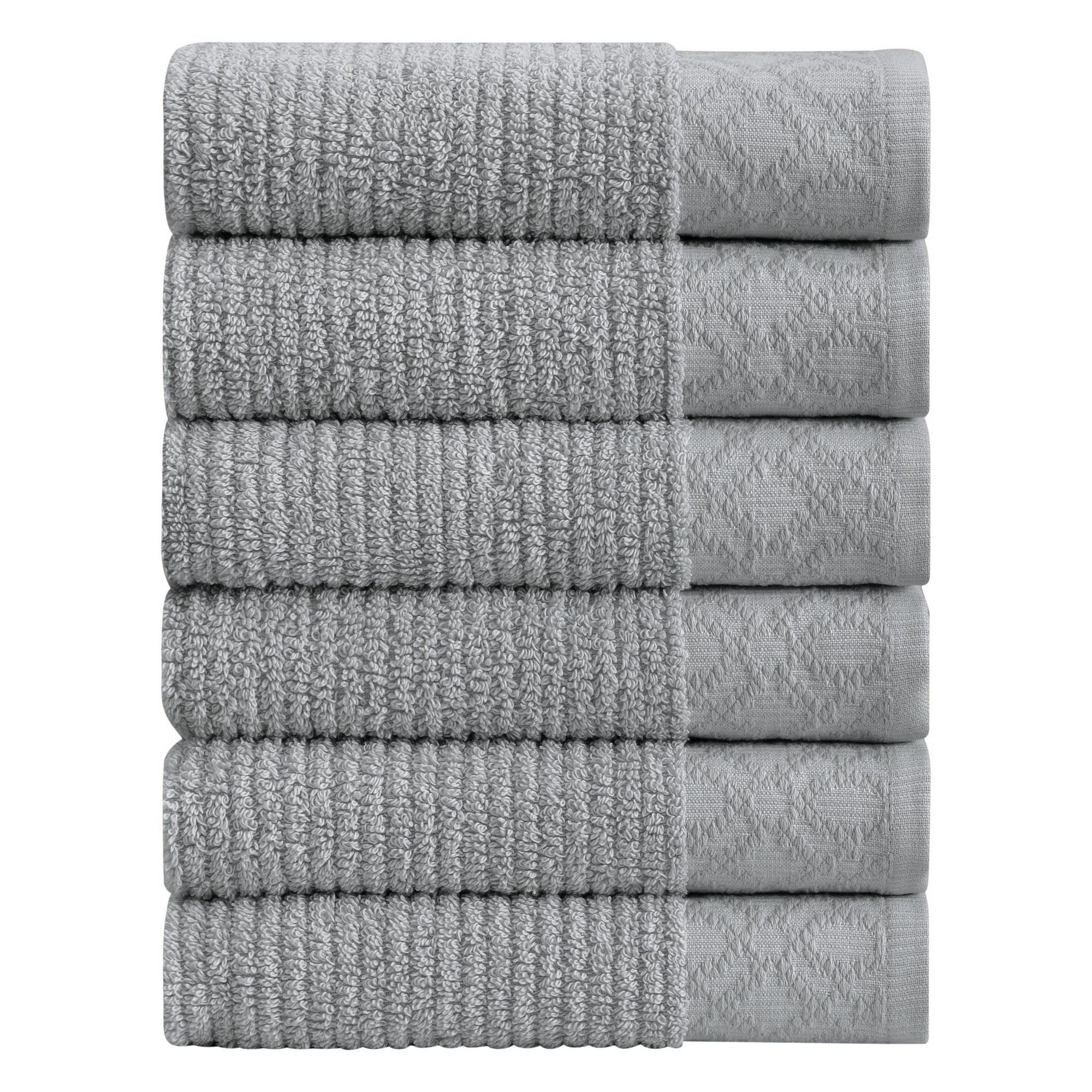 Market & Place Turkish Cotton Jacquard 6-Piece Hand Towel Set, Light Grey