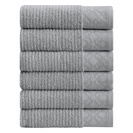 Market & Place Turkish Cotton Jacquard 6-Piece Hand Towel Set, Light Grey