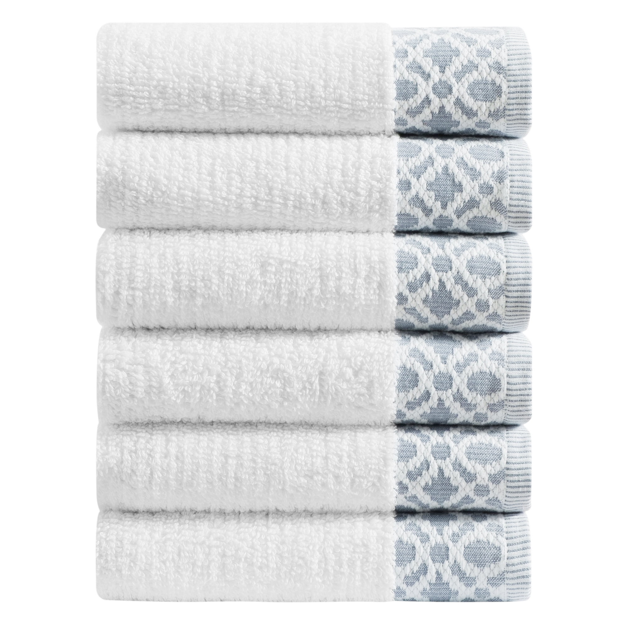 Market & Place Turkish Cotton Jacquard 6-Piece Hand Towel Set, White/Blue