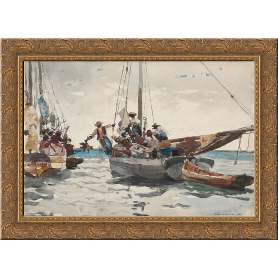 Market Scene, Nassau 24x18 Gold Ornate Wood Framed Canvas Art by Winslow Homer