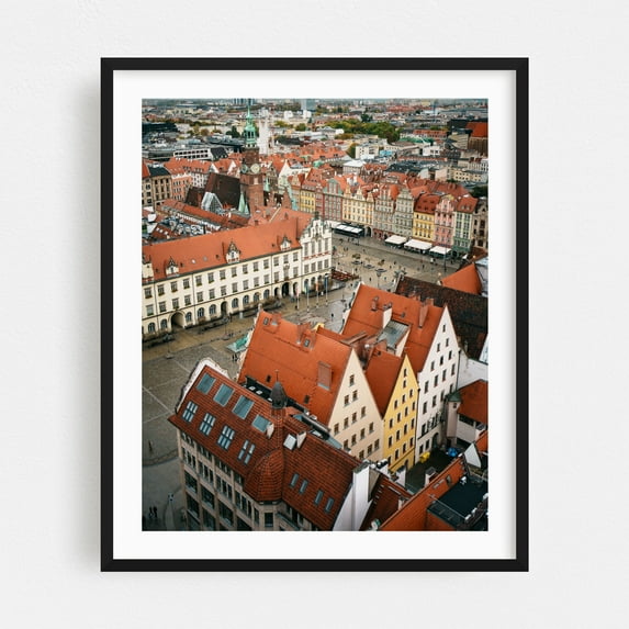 Over Market Square, Wrocław 01 - Wrocław Dolnośląskie Poland Photography Cityscape Architecture Travel Poster Skyline Autumn Scenic Vintage Black Framed Wall Art Print 8 x 10 inches