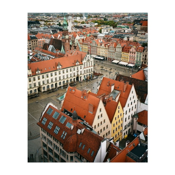 Over Market Square, Wrocław 01 - Wrocław Dolnośląskie Poland Photography Cityscape Architecture Travel Poster Skyline Autumn Scenic Vintage Unframed Wall Art Print 9 x 12 inches