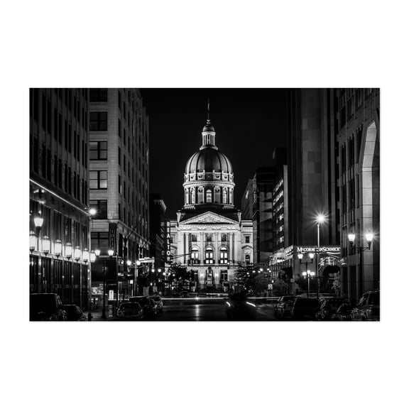 Market St & The Statehouse B&W - Indianapolis Indiana Photography Unframed Wall Art Print 20 x 30 inches