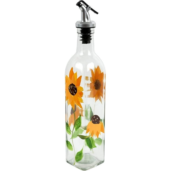 Market Street Gallery 16oz Hand-Painted Sunflower Glass Oil and Vinegar Cruet
