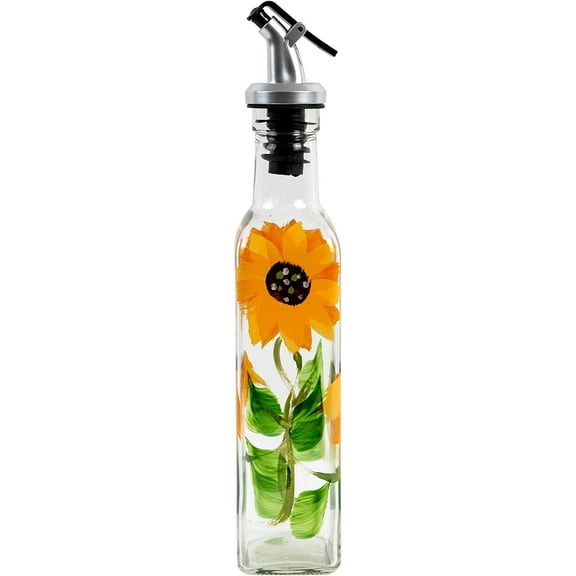 Market Street Gallery 8oz Hand-Painted Sunflower Glass Oil and Vinegar Cruet