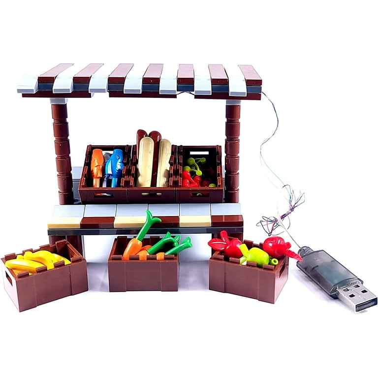 Market Style Fruit Stand Building Blocks Street View w Light Kit and Colorful Market Accessories General Jim s Toys Compatible with Lego Cobi