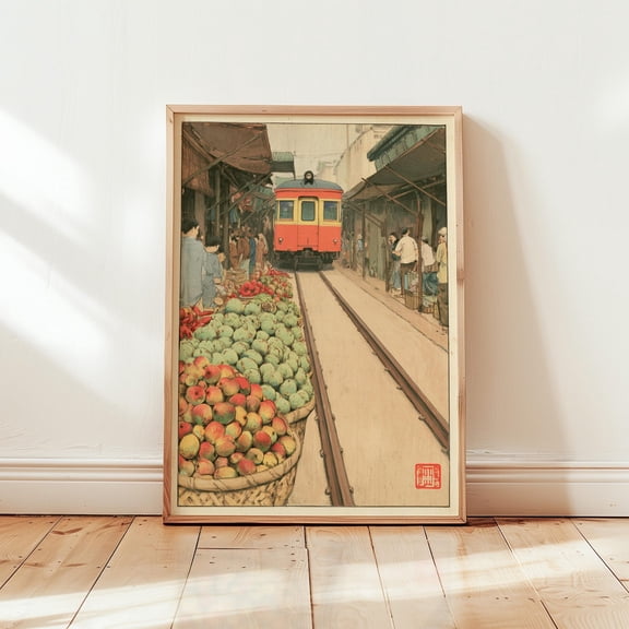 Market Tram Poster Street Print Urban Wall Art
