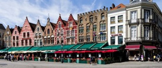 Market at a town square Bruges West Flanders Belgium Canvas Art - Panoramic Images (30 x 13)