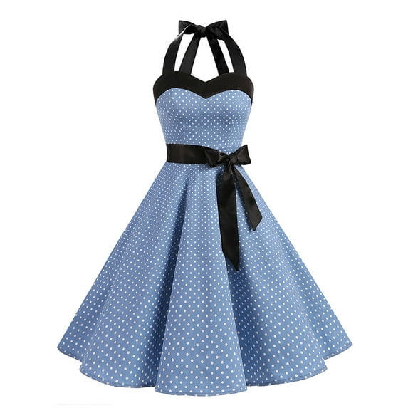 Market in the Box Hepburn Dress 50s Vintage Dress Polka Dot Rockabilly Halter Dress Retro Cocktail Homecoming Party Dresses