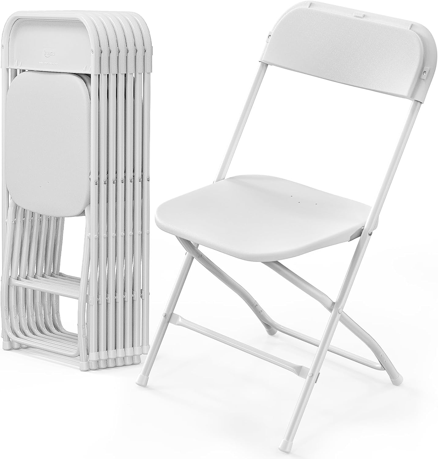 White Plastic Folding Chairs with Steel Frame, Set of 10