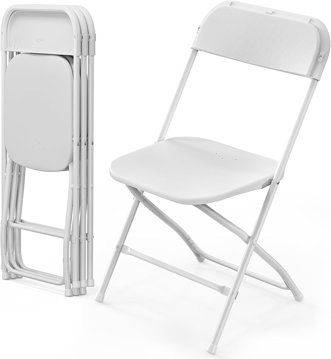 White Plastic Folding Chairs with Steel Frame, Set of 10
