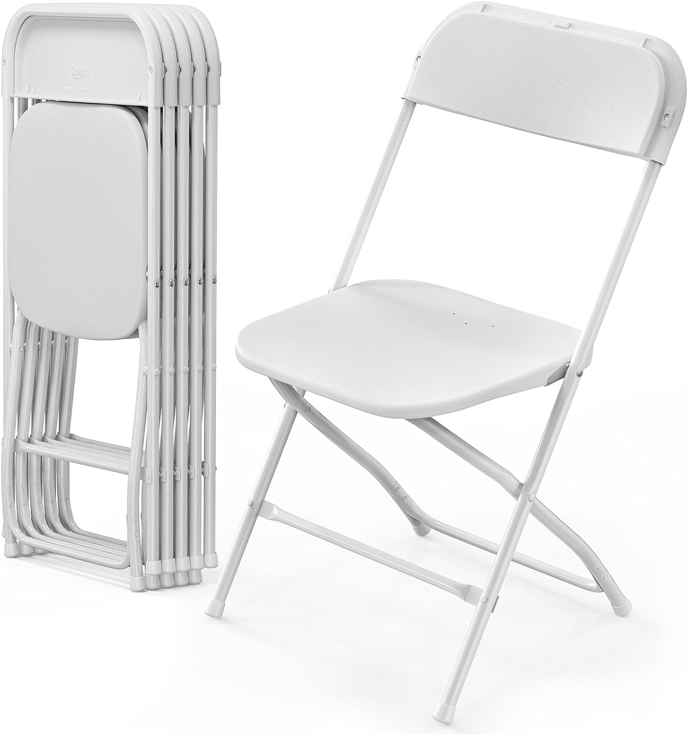 White Plastic Folding Chairs with Steel Frame, Set of 10