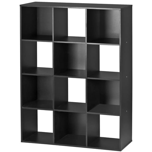 MarketLane 12 Cube Laminated Wood Reversible Stackable Open Bookcase Display Shelf Storage Organizer for Home and Office Organization,Black