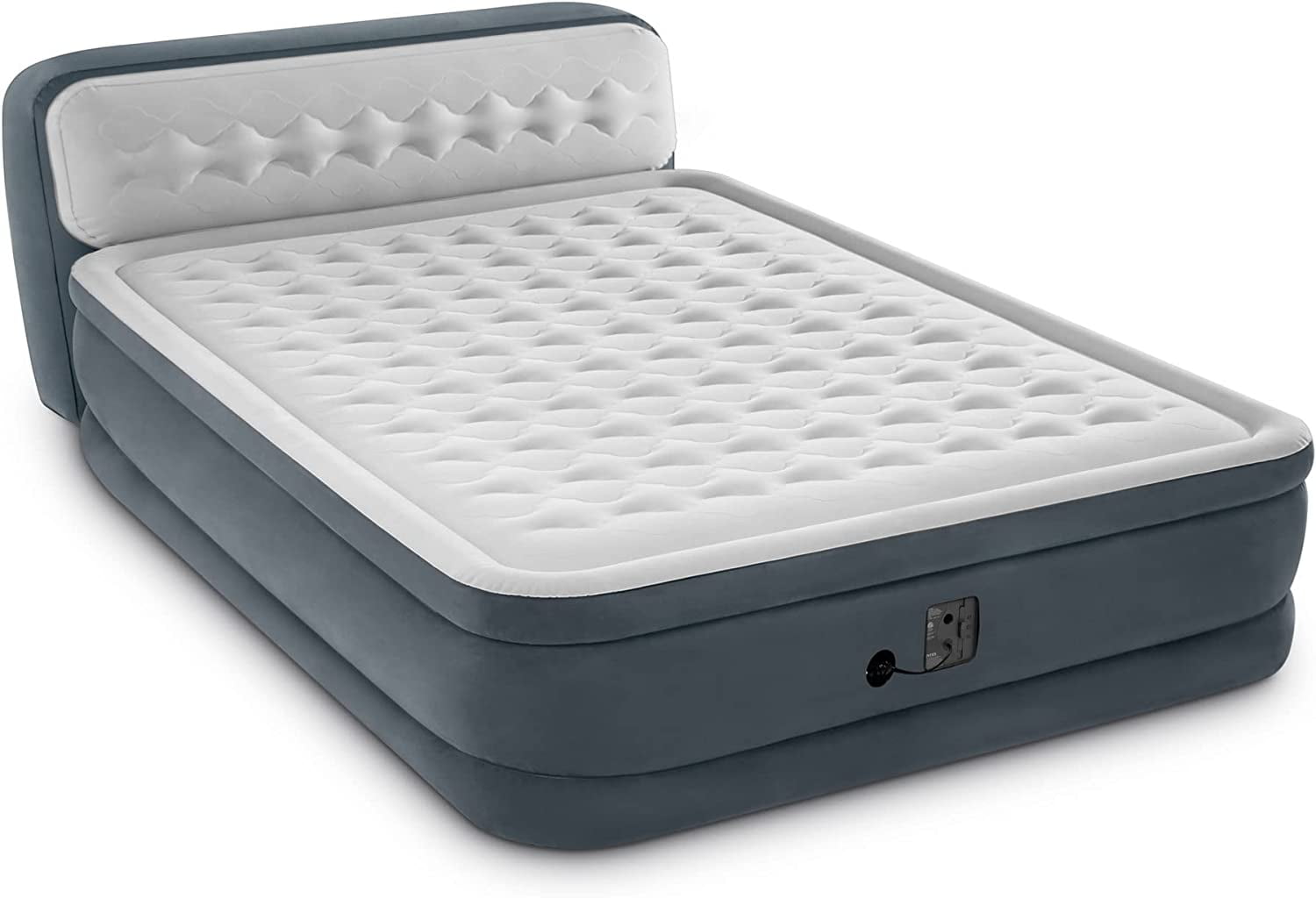 MarketLane 64447ED Dura-Beam Deluxe Ultra Plush Air Mattress with Headboard: Fiber-Tech – Queen Size – Built-in Electric Pump – 18in Bed Height – 600lb Weight Capacity