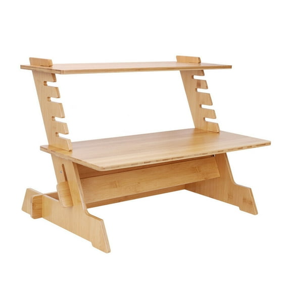 MarketLane Bamboo Standing Monitor Stand Desk Convertor Riser for Monitor Adjustable Height Standup Desk Top Laptop Workstation with Phone Headset Holder
