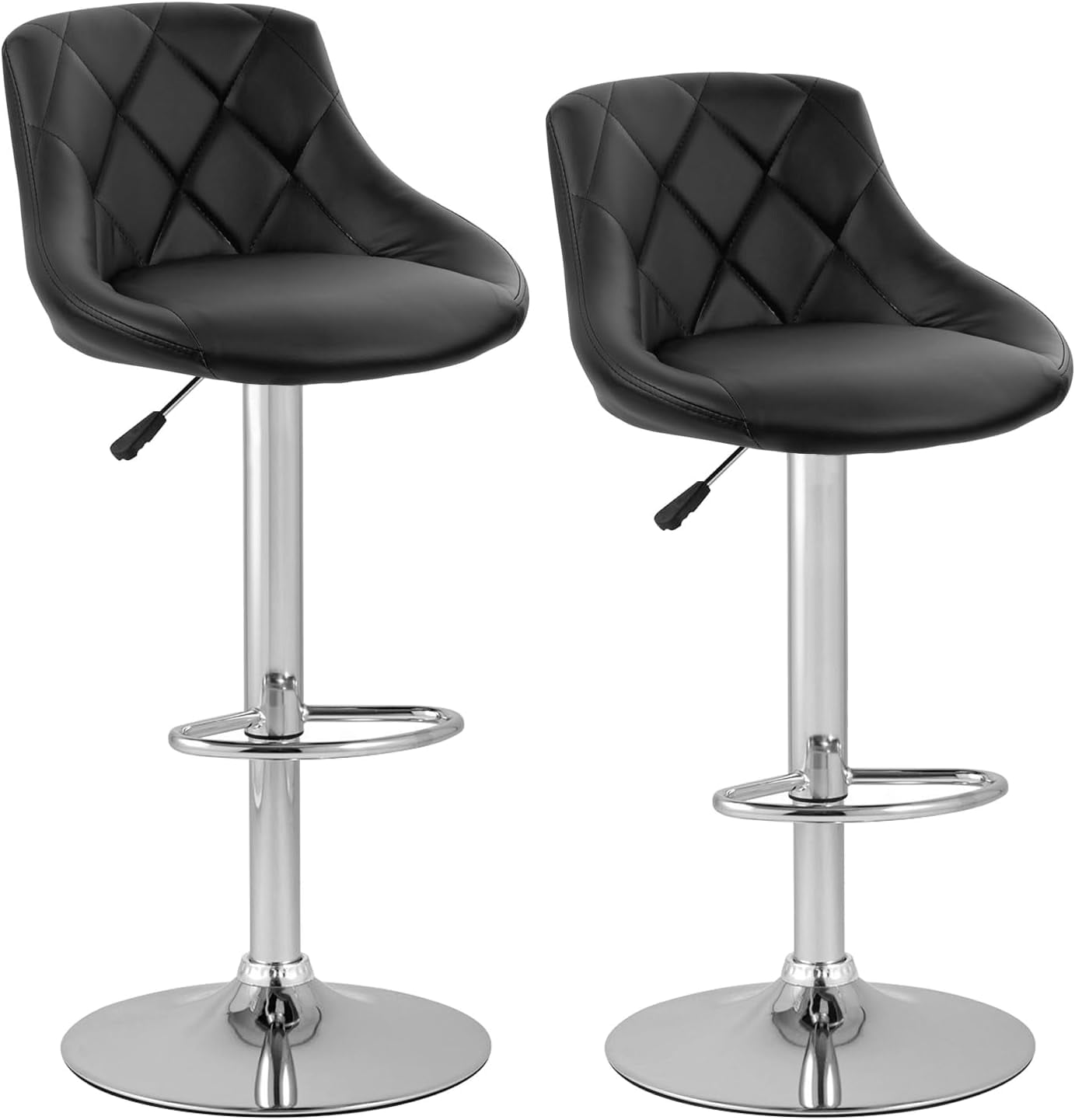 Black Adjustable Swivel Metal and Leather Bar Stools Set