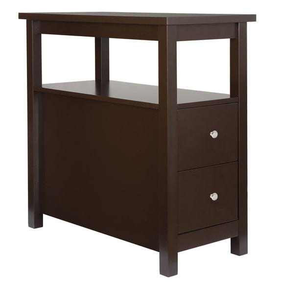MarketLane End Table with Drawers 3 Tier Narrow Side Table Wood Sofa Table for Living Room Bedroom Office Small Spaces,1PC Brown
