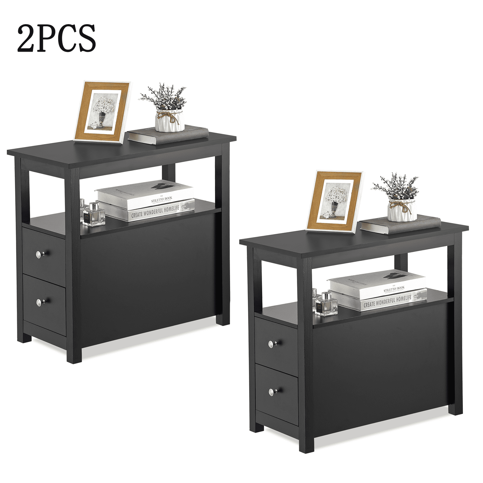 MarketLane End Table with Drawers 3 Tier Narrow Side Table Wood Sofa ...