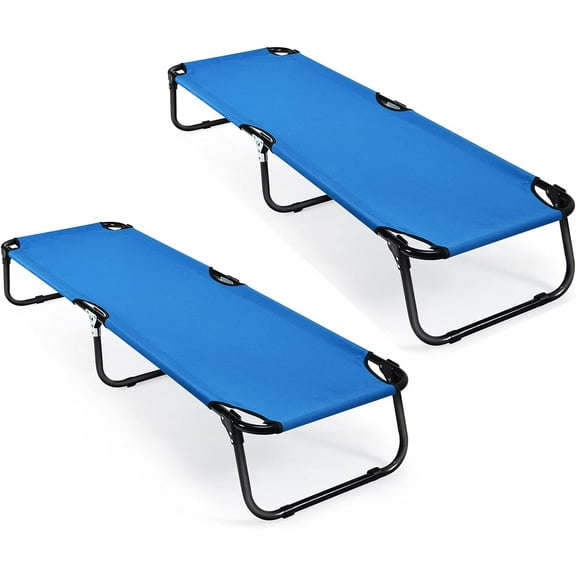 MarketLane Folding Camping Cot, Portable Camping Bed with Steel Frame, Elevated Travel Military Portable Cots Bed for Adults Kids, Indoor Outdoor Foldable Sleeping Cot for Nap, Beach,Blue,2pcs
