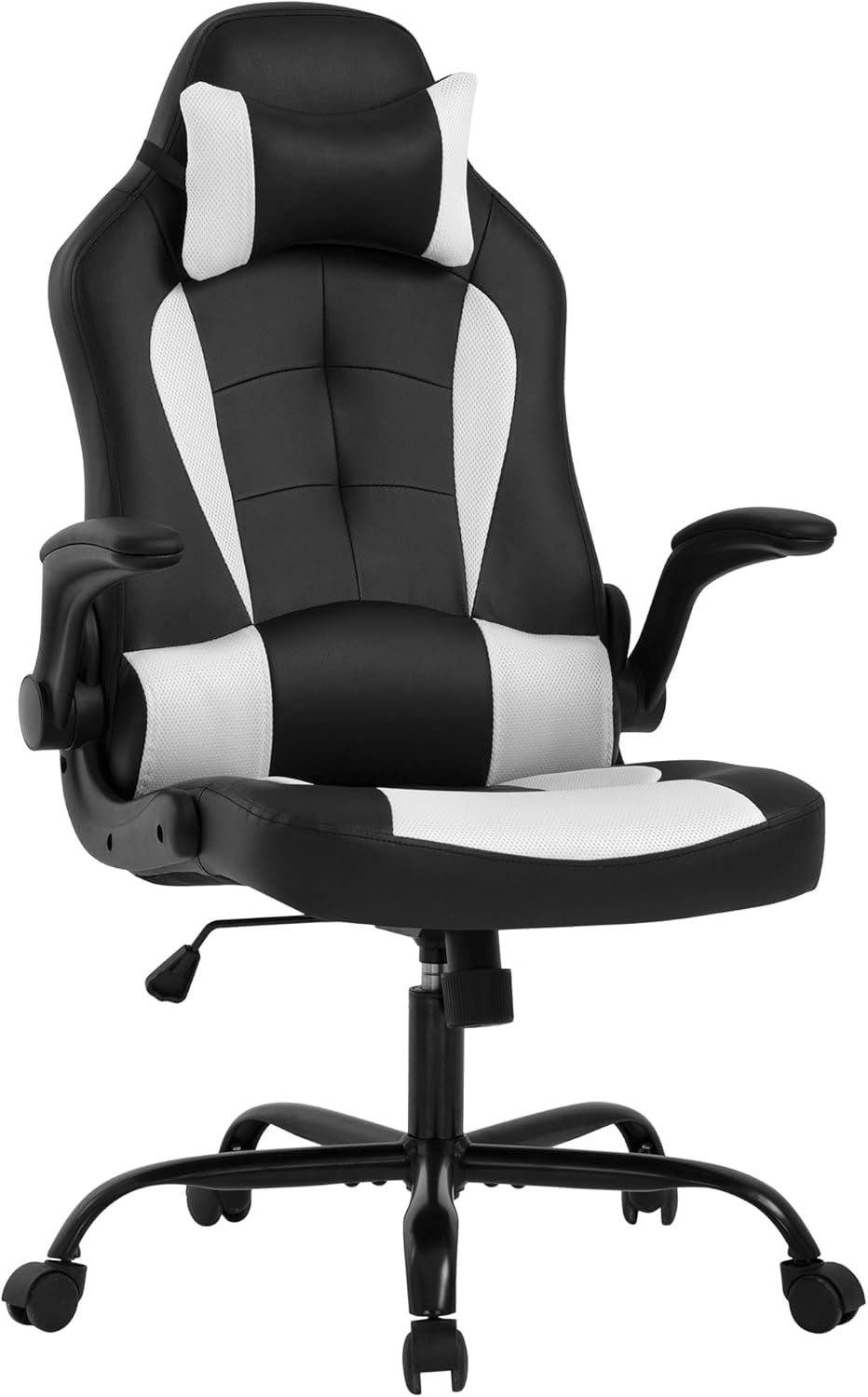 Black and White Ergonomic PU Leather Gaming Chair with Lumbar Support