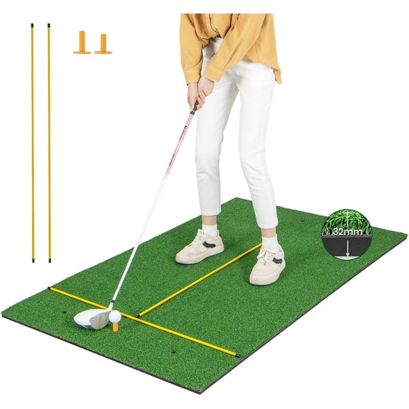 MarketLane Golf Hitting Mat, Artificial Turf Mat for Indoor/Outdoor Golf Practice Includes 2 Rubber Tees & 2 Alignment Sticks, Golf Training Mat for Home Backyard Garage,5 FT x 3 FT,32mm