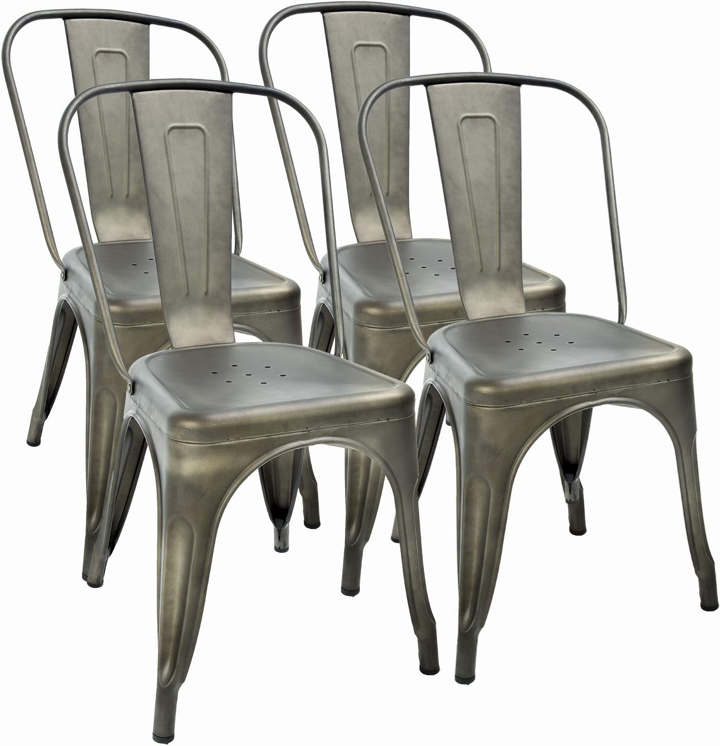 Set of 4 Gray Alloy Steel Armless Dining Chairs with Cushions