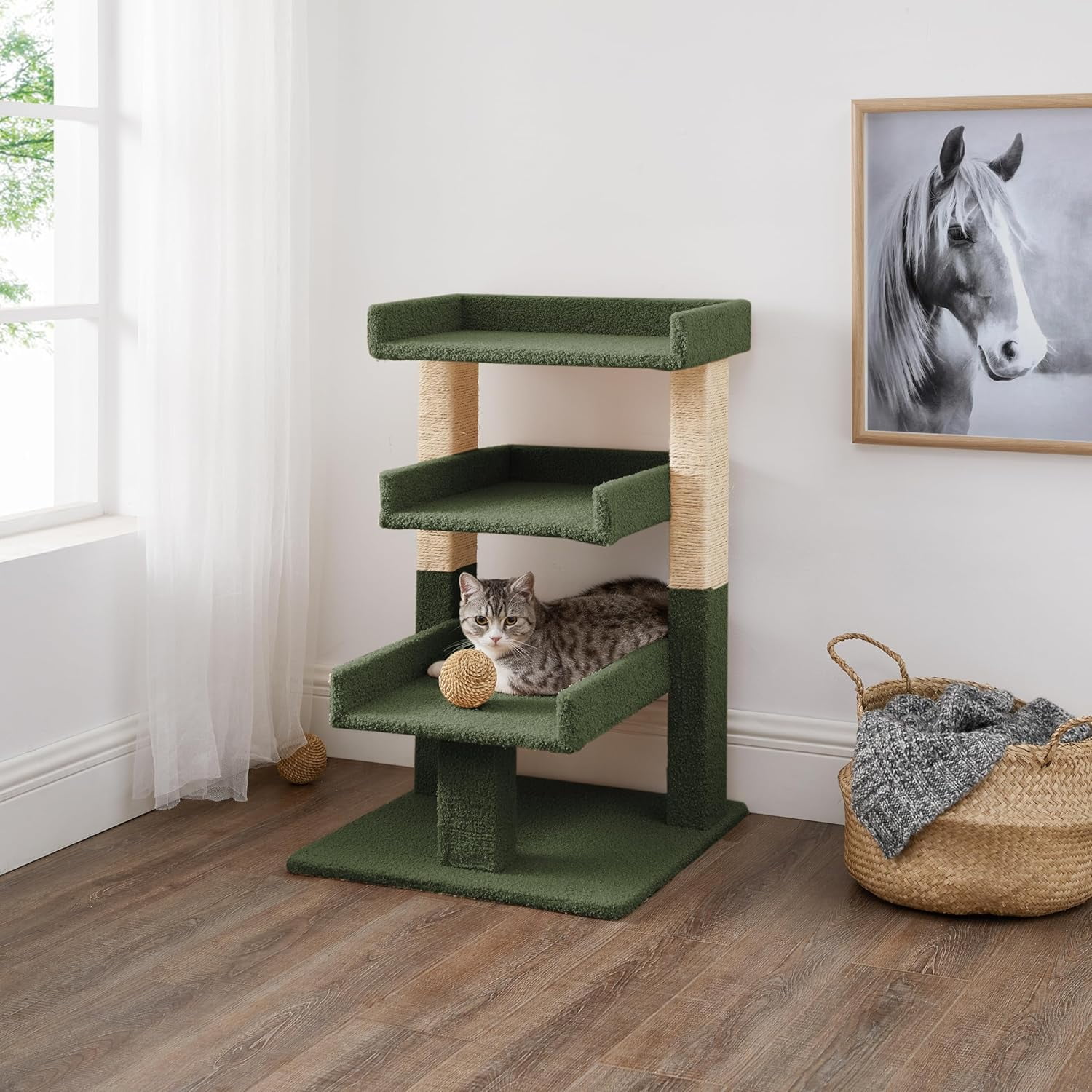 Green Sisal Rope 3-Tier Modern Cat Tree Tower