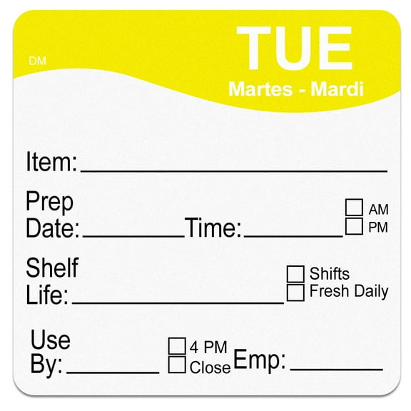 MarketPRO DayMark DissolveMark Square Tuesday Mardi Martes Day of the Week Dissolvable Removable Label Yellow | 250/Roll