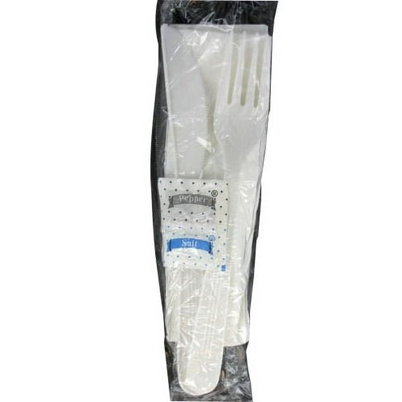 MarketPRO Heavy Weight Wrapped Cutlery Kit, 175418, White Plastic | 250/Case