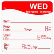 MarketPro DayMark Safety DissolveMark Square Wednesday Mercredi Miercoles Day of the Week Dissolvable Removable Label Red | 250/Roll