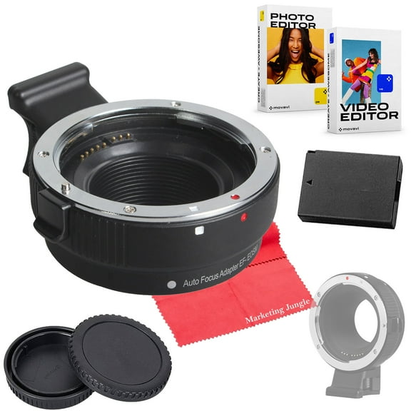 Marketing Jungle EF-EOS M Auto-Focus Lens Mount Adapter for EF/EF-S Lens EF-M Mount for Canon EOS M10, M100, M200, M50, M50 Mark II Cameras + Photo & Video Editing Software & Replacement Battery