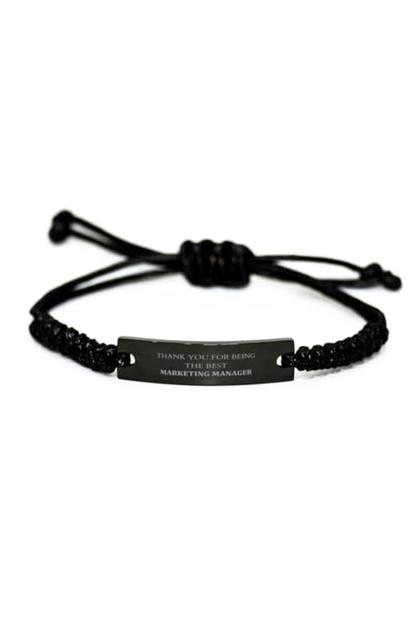 Marketing Manager Engraved Black Rope Bracelet - Thank You for Being the Best - Appreciation Gifts for Leaders, Bosses, Colleagues, and Employees - Inspirational Leadership Token for Work, Birthda