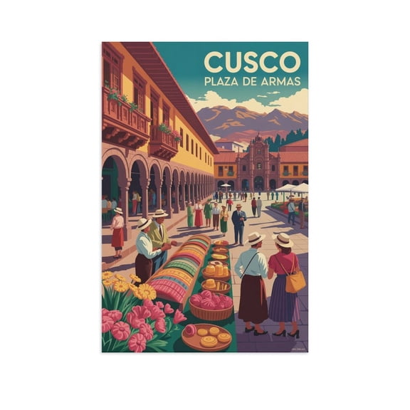 Marketplace Wall Art Plaza De Armas Cusco Peru Retro Travel Poster Cultural Square Artwork Canvas Poster