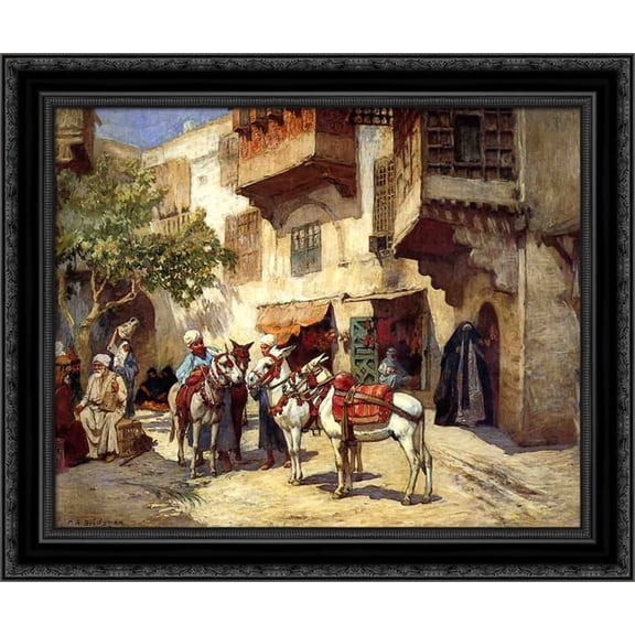 Marketplace in North Africa 23x20 Black Ornate Wood Framed Canvas Art by Bridgman, Frederick Arthur