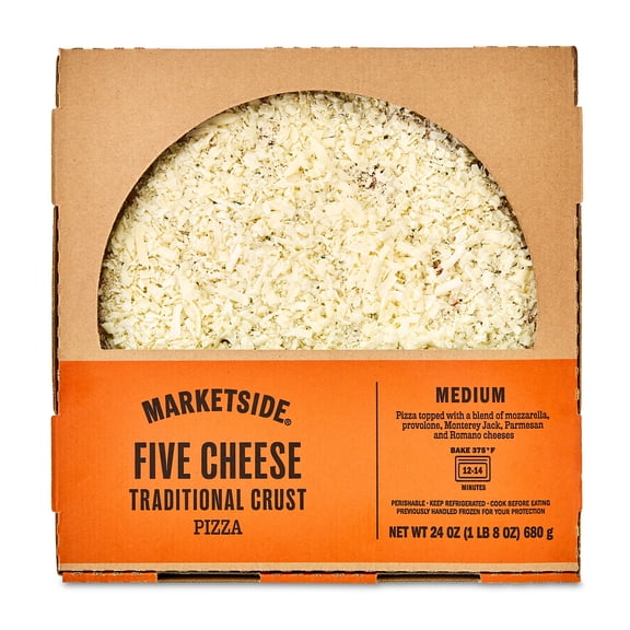 Marketside 12" Five Cheese Traditional Crust Pizza with Marinara Sauce, Medium, 24 oz (Refrigerated)