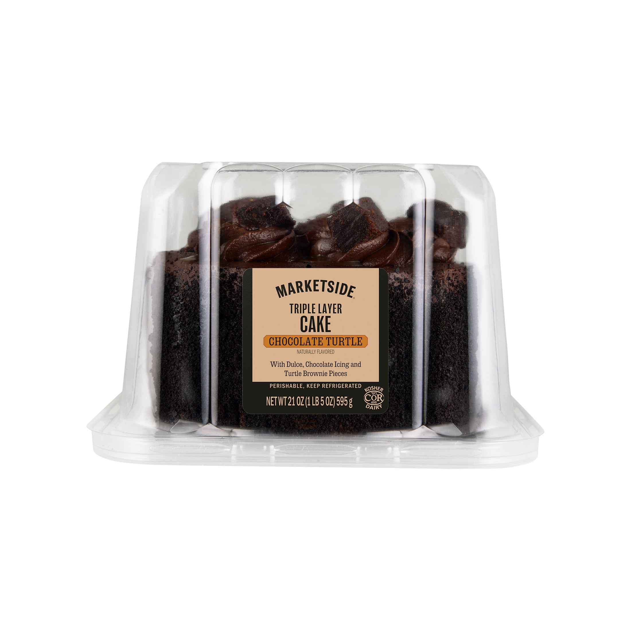 Marketside Triple Layer Chocolate Turtle Brownie Cake, 21 oz, 4.5 Inch Round (Refrigerated)