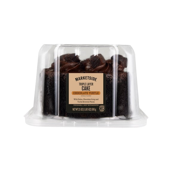 Marketside Triple Layer Chocolate Turtle Brownie Cake, 21 oz, 4.5 Inch Round (Refrigerated)